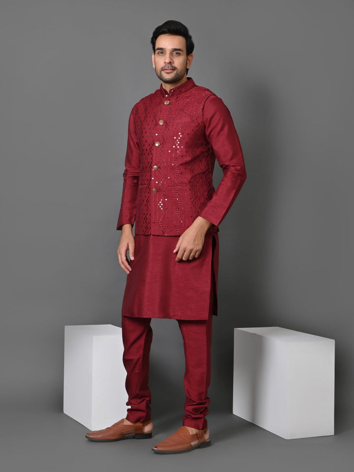 Sequence Maroon Jacket Kurta Set