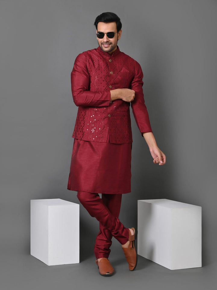 Sequence Maroon Jacket Kurta Set