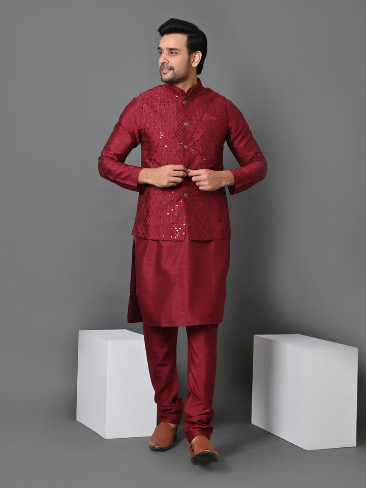 Sequence Maroon Jacket Kurta Set