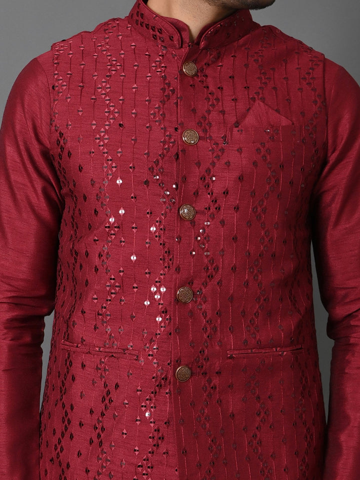 Sequence Maroon Jacket Kurta Set