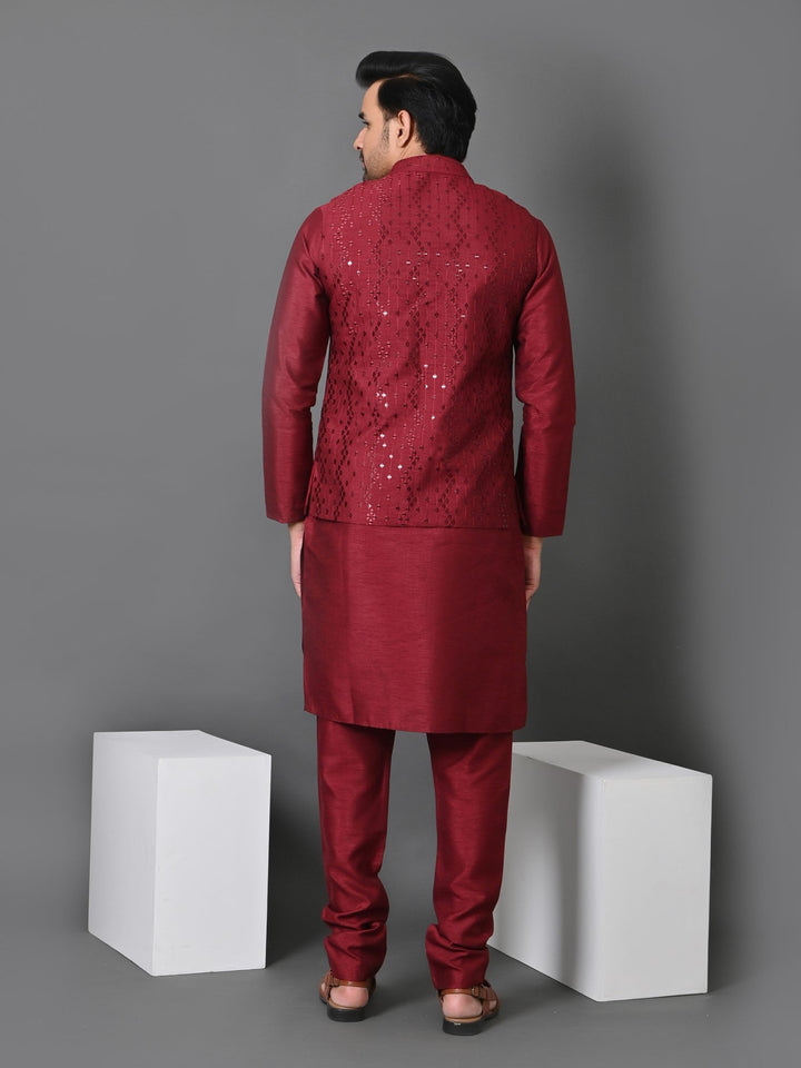 Sequence Maroon Jacket Kurta Set