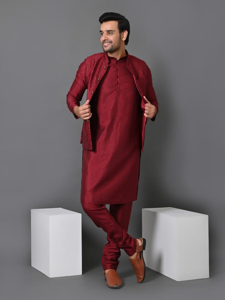 Sequence Maroon Jacket Kurta Set