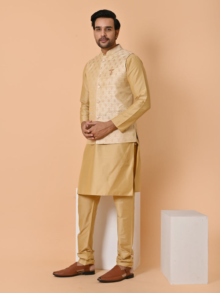 Ethnic Motifs Beige Jacket Kurta Set