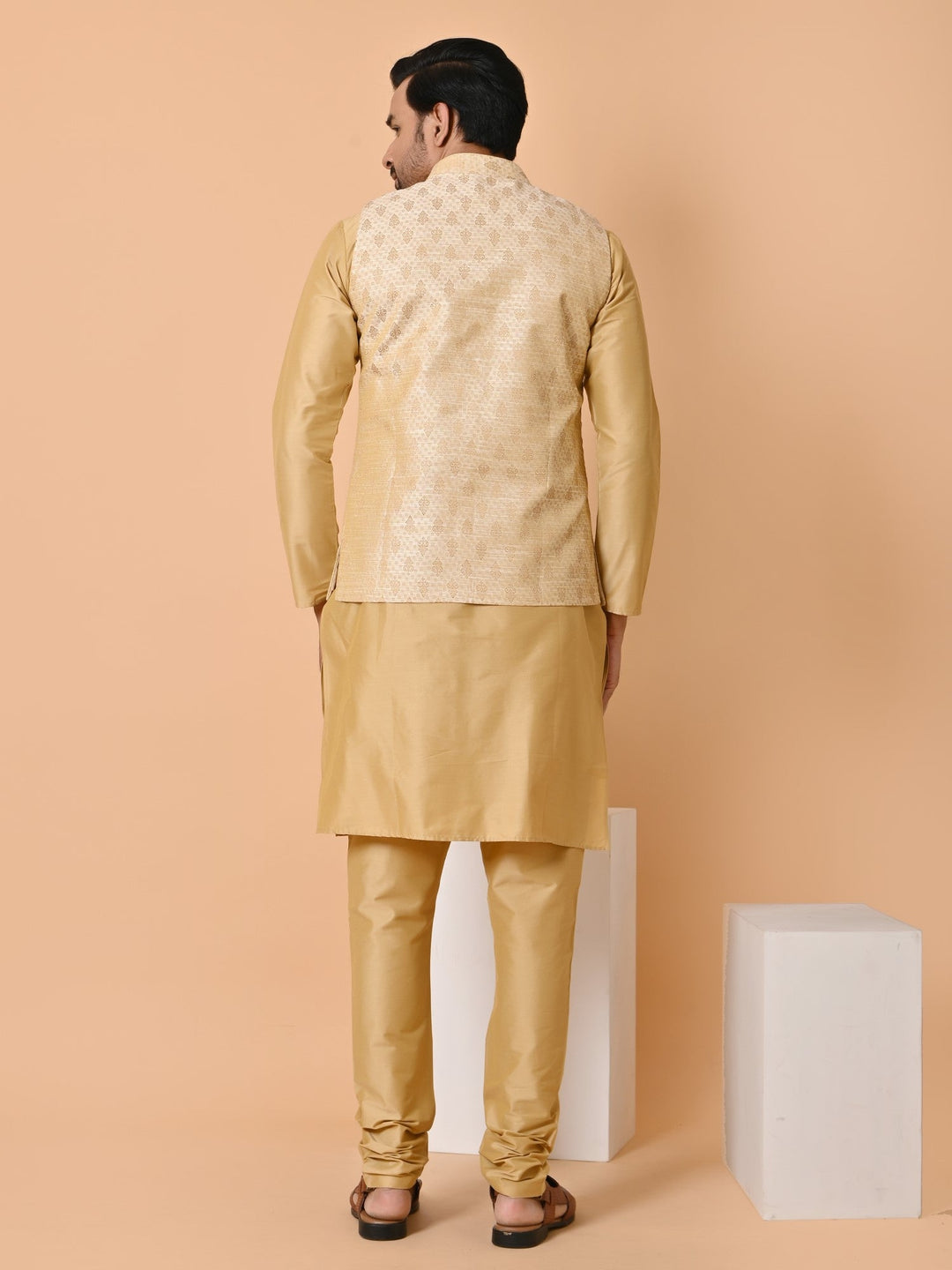 Ethnic Motifs Beige Jacket Kurta Set