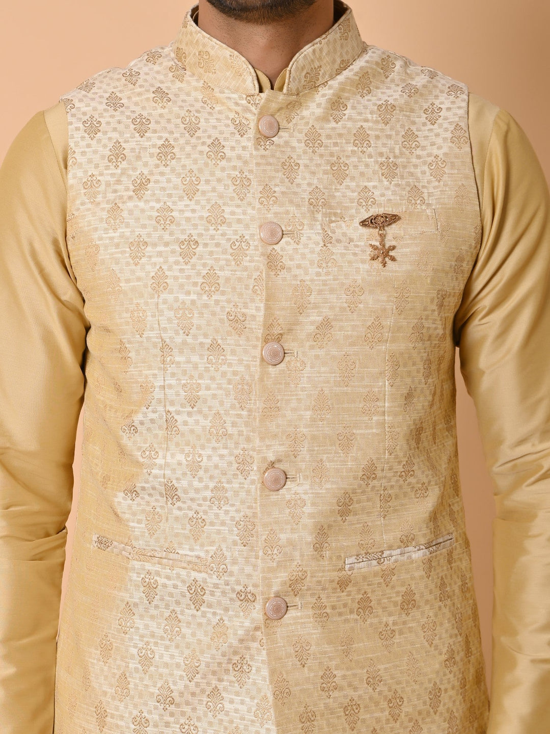 Ethnic Motifs Beige Jacket Kurta Set