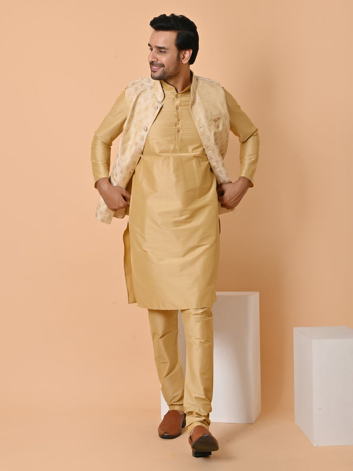 Ethnic Motifs Beige Jacket Kurta Set