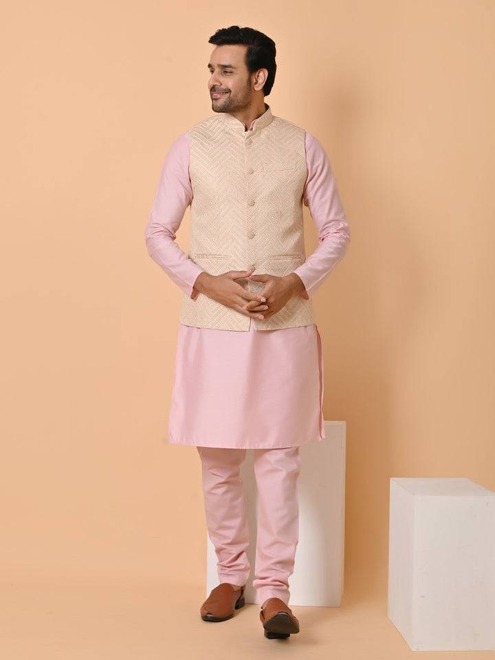 Geometric Pink Jacket Kurta Set