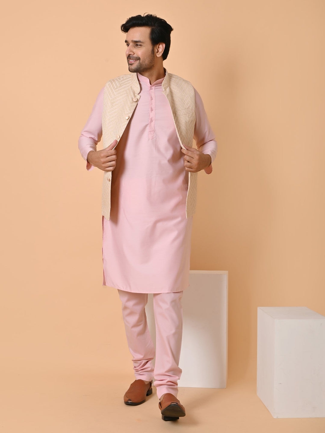 Geometric Pink Jacket Kurta Set