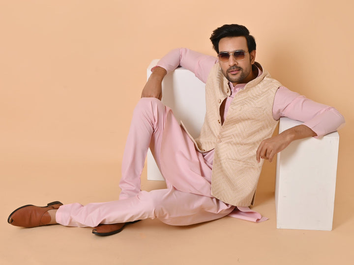 Geometric Pink Jacket Kurta Set