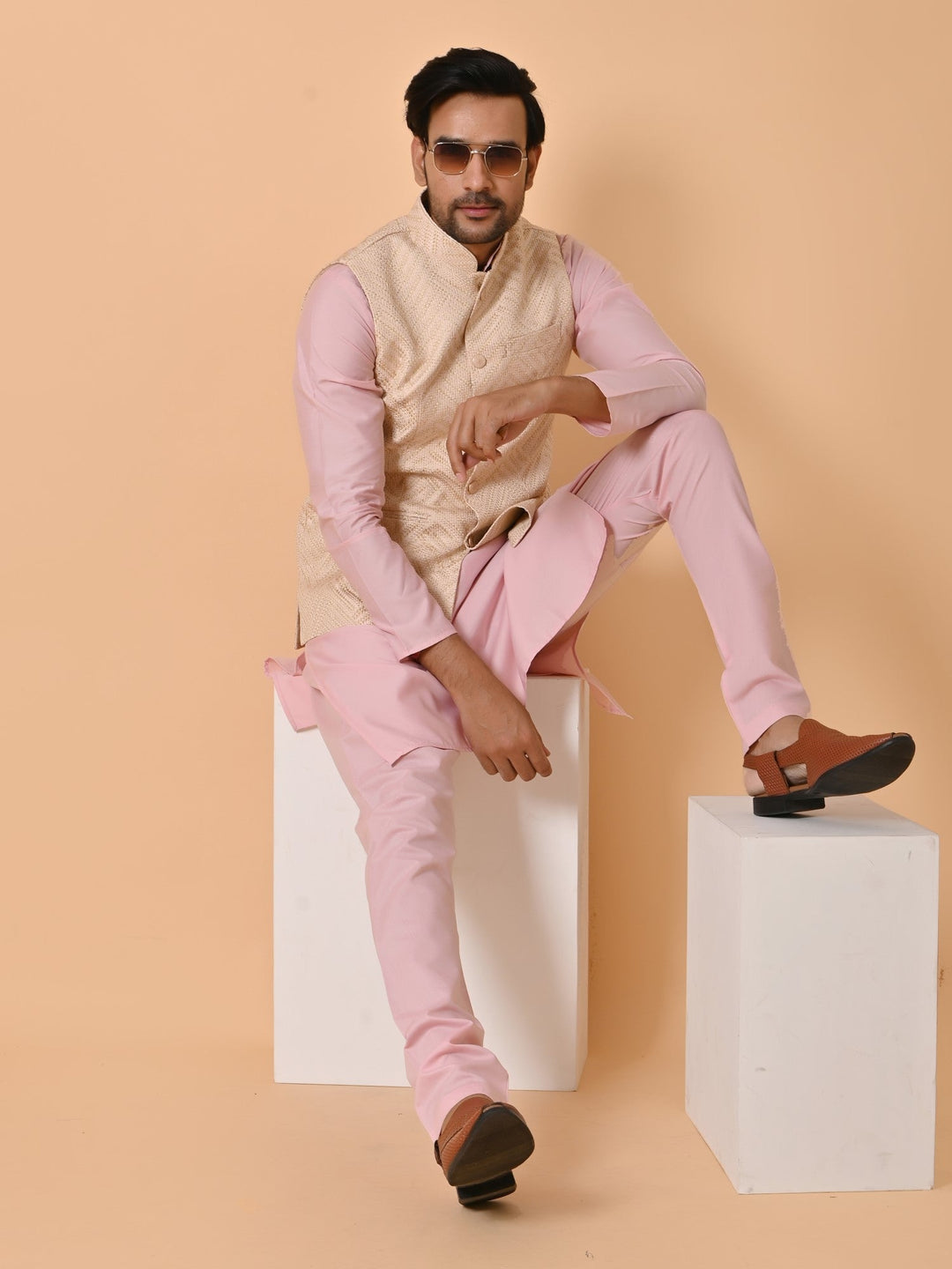 Geometric Pink Jacket Kurta Set