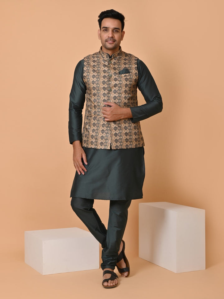 Abstract Green Jacket Kurta Set