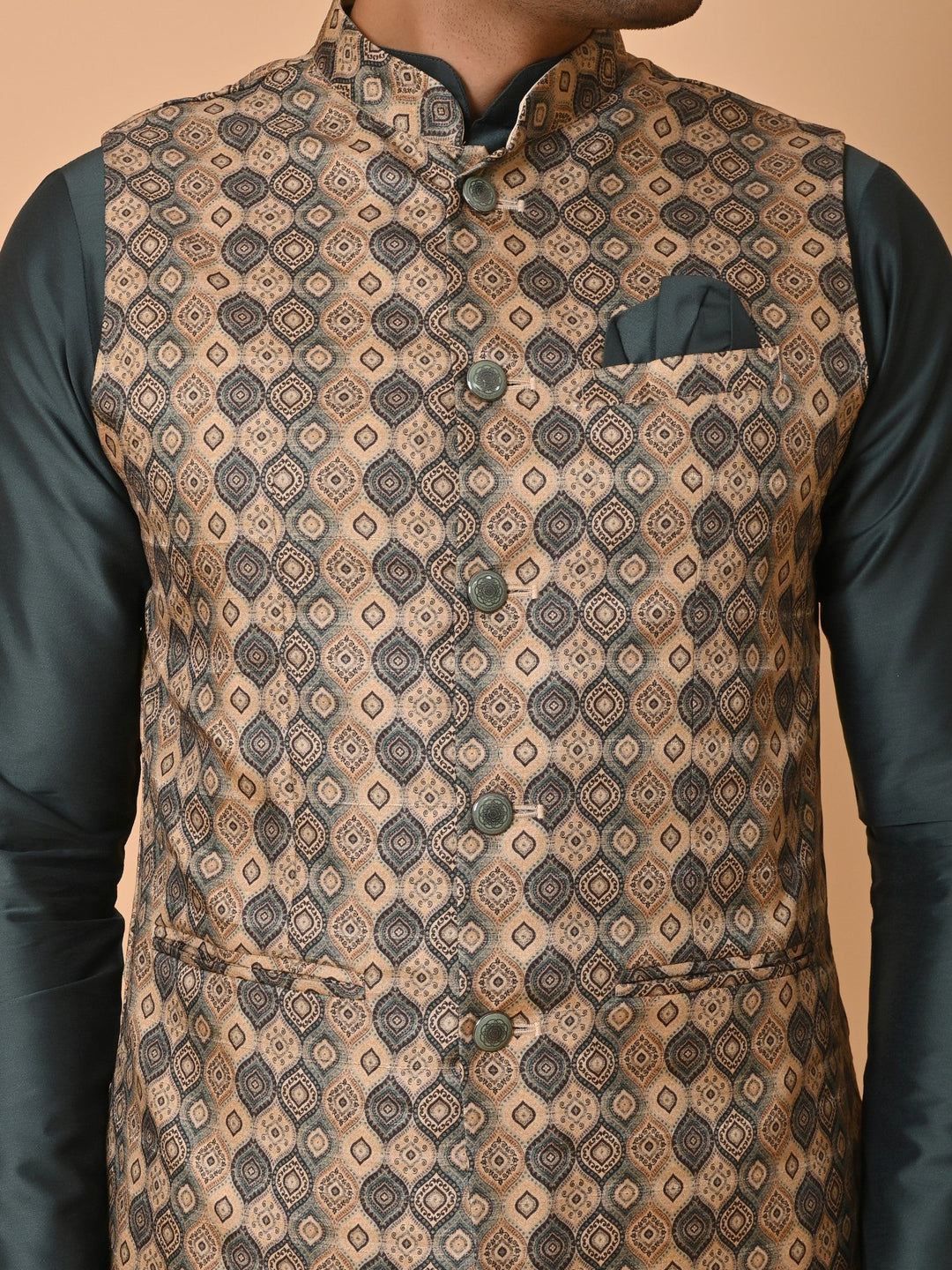 Abstract Green Jacket Kurta Set