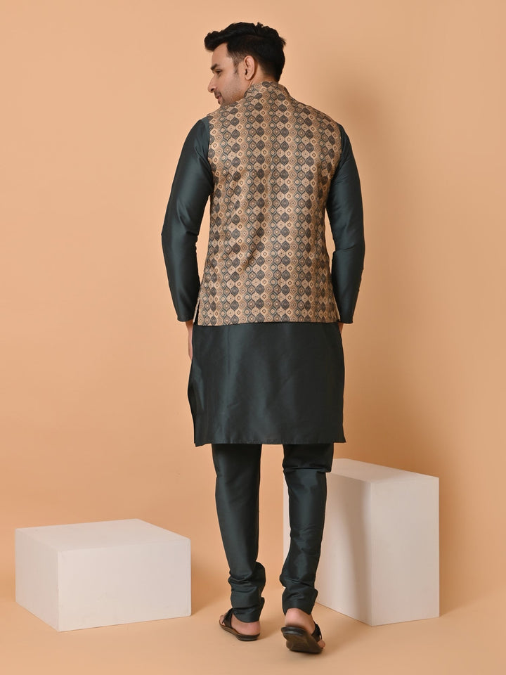 Abstract Green Jacket Kurta Set