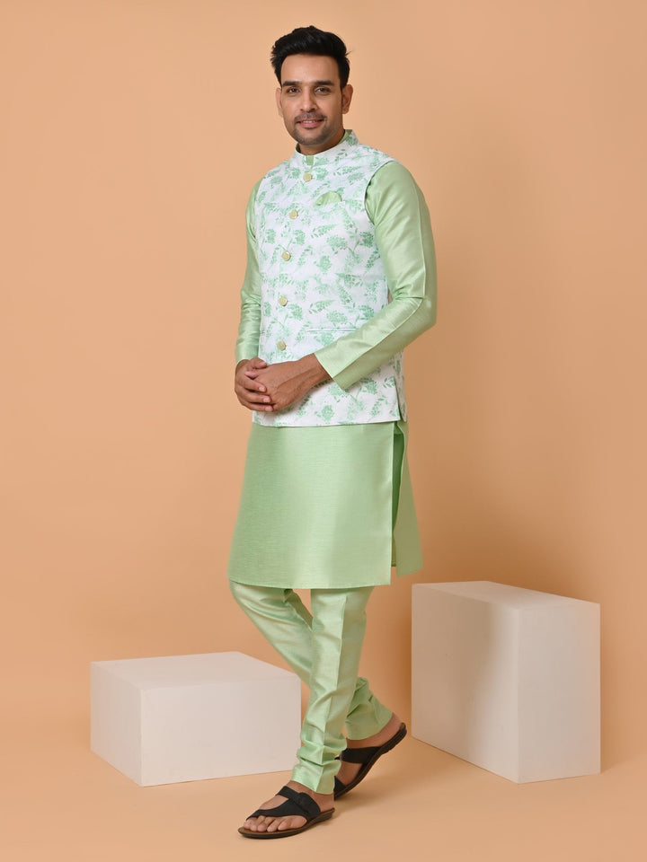 Floral Lime Green Jacket Kurta Set