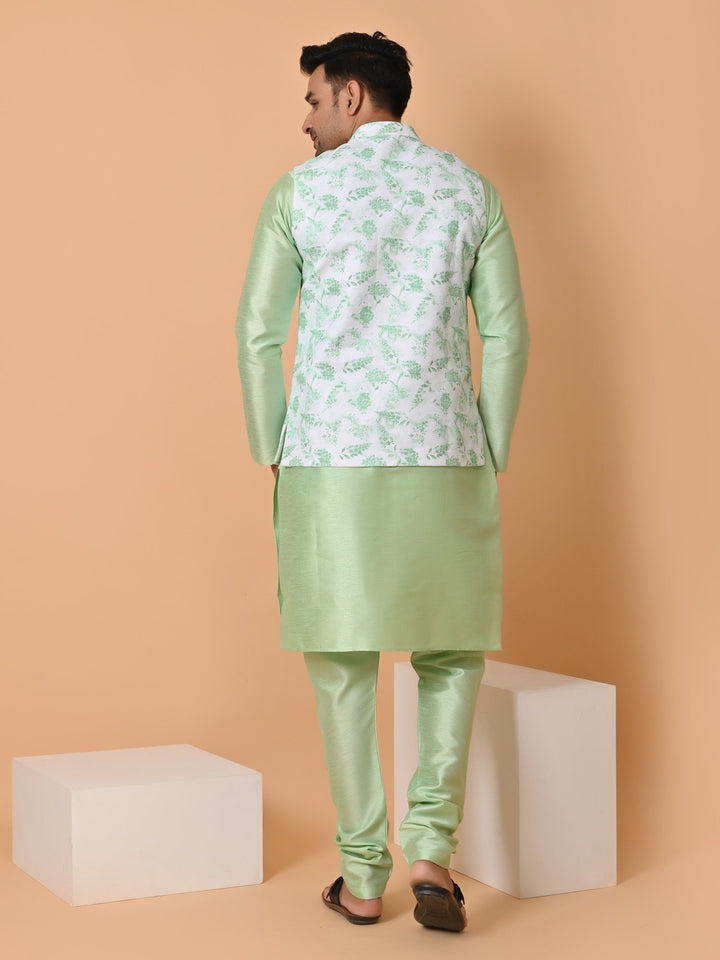 Floral Lime Green Jacket Kurta Set