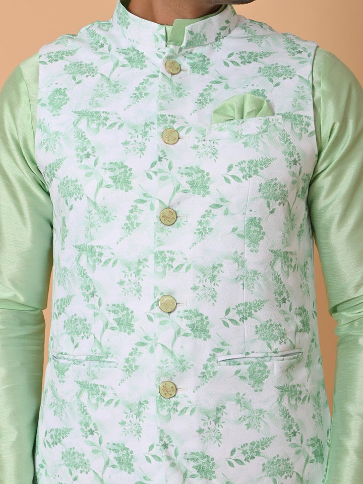 Floral Lime Green Jacket Kurta Set