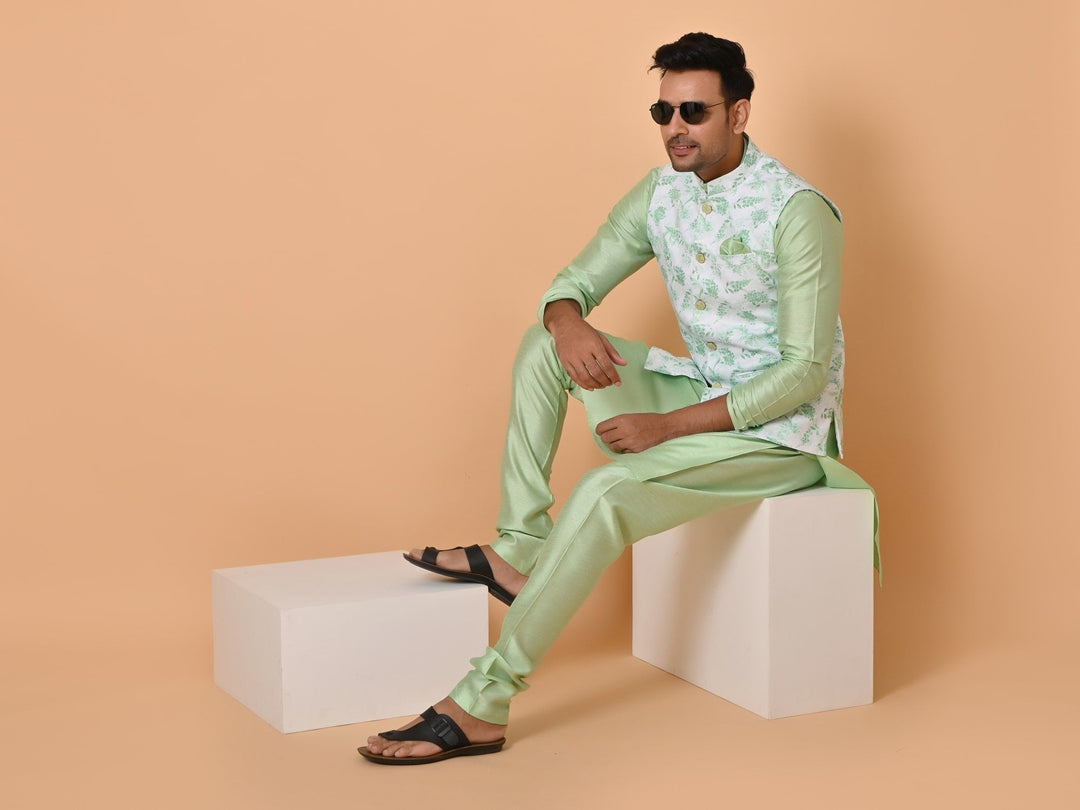 Floral Lime Green Jacket Kurta Set