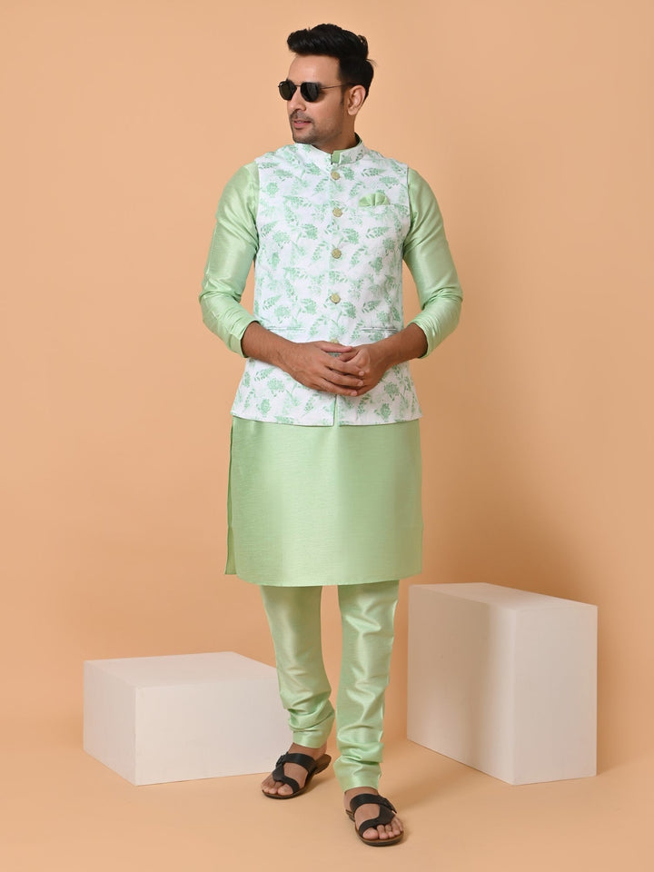 Floral Lime Green Jacket Kurta Set