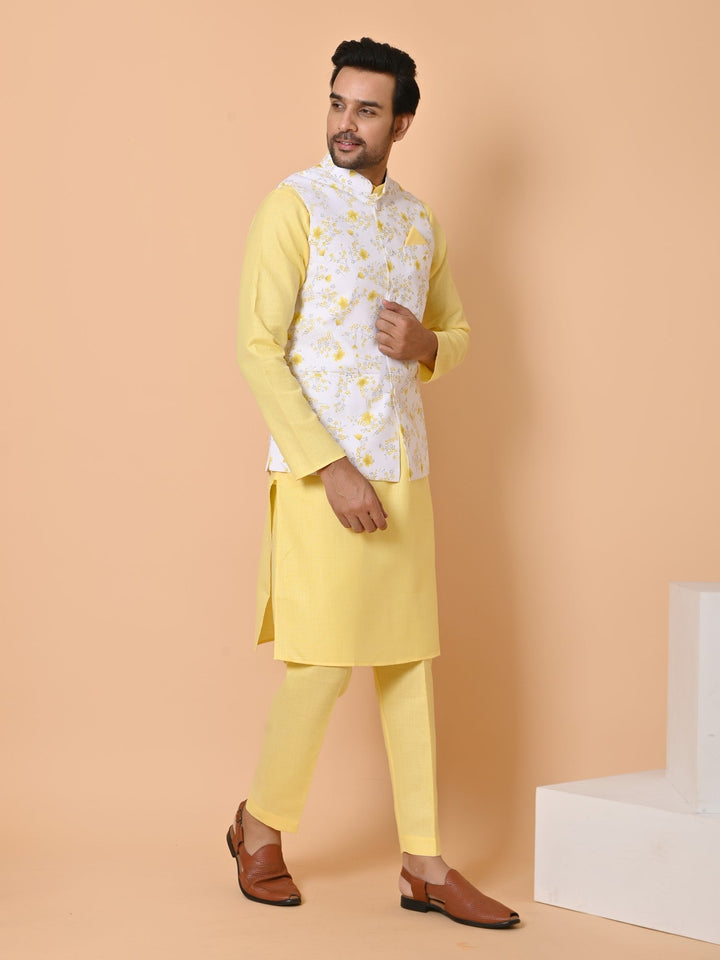 Floral White Jacket Kurta Set