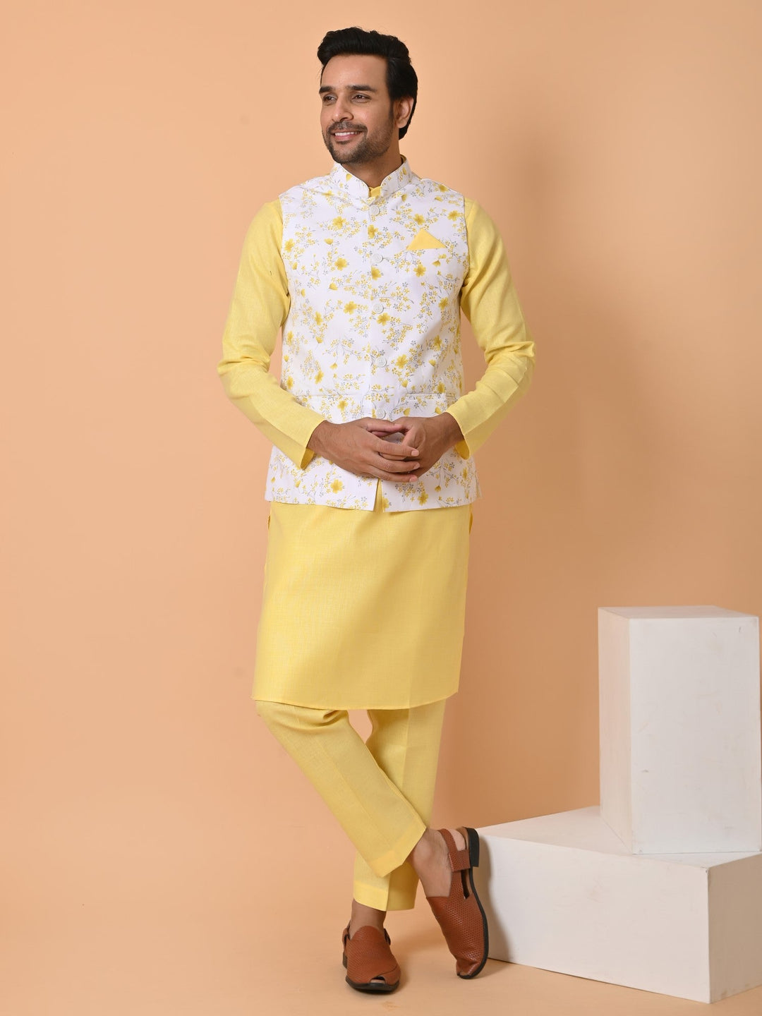 Floral White Jacket Kurta Set