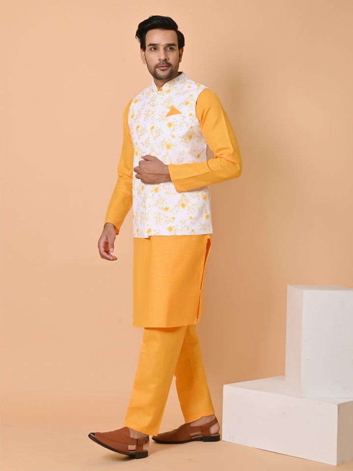 Floral White Jacket Kurta Set