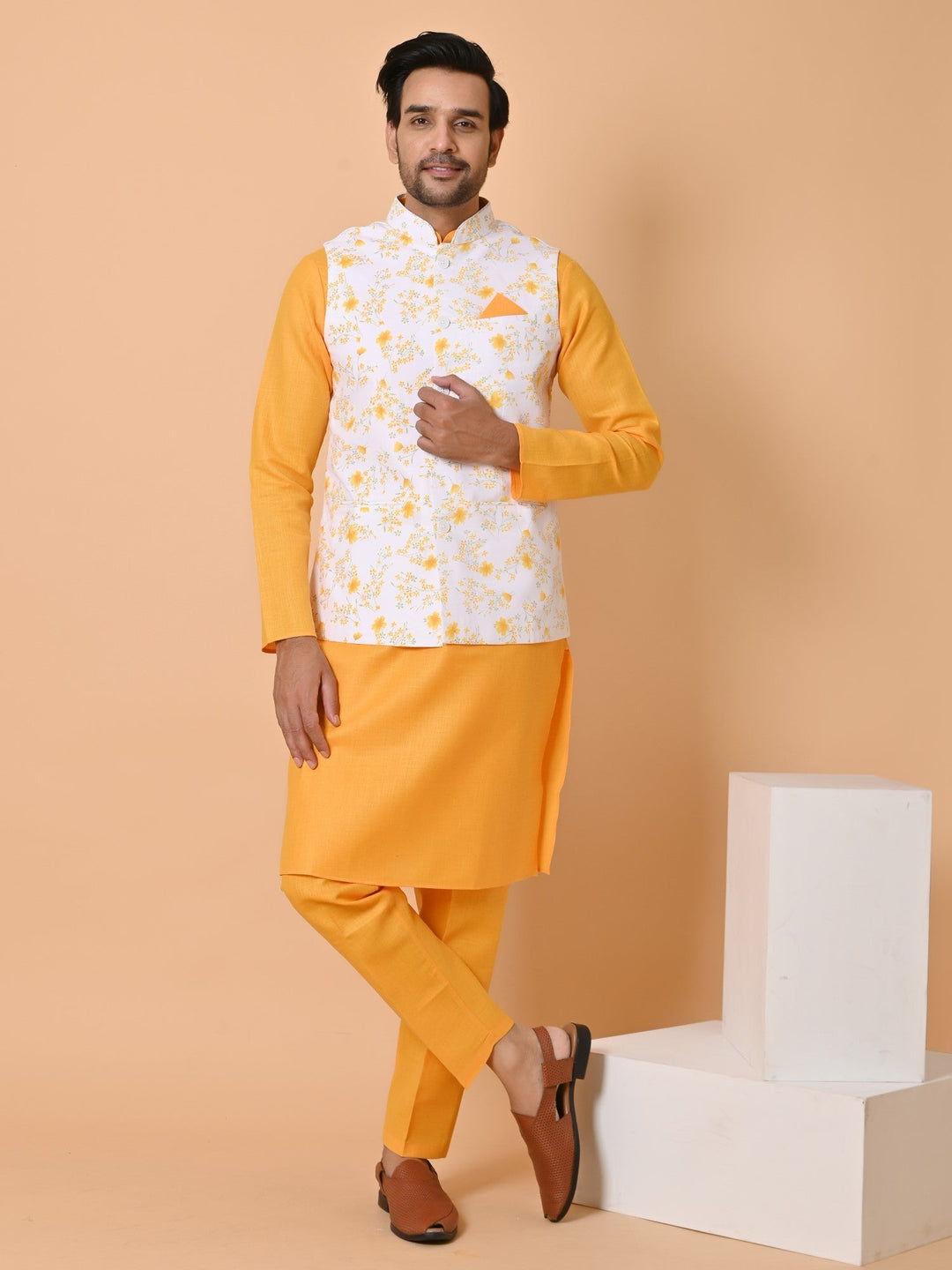 Floral White Jacket Kurta Set