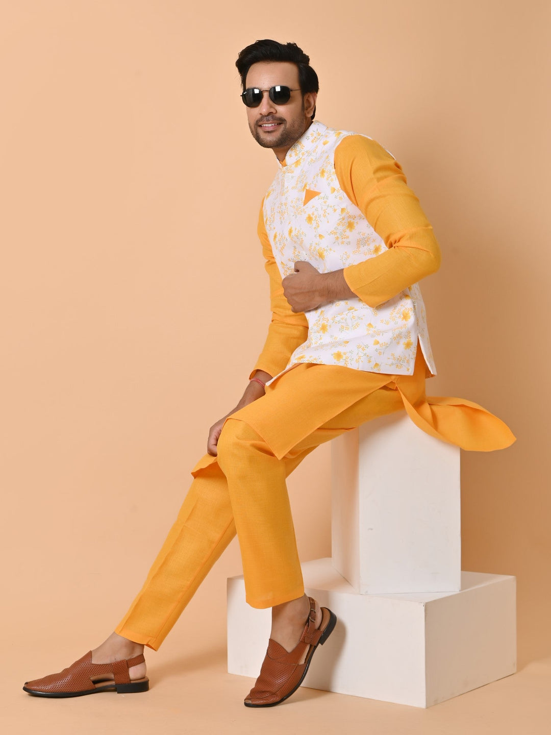 Floral White Jacket Kurta Set