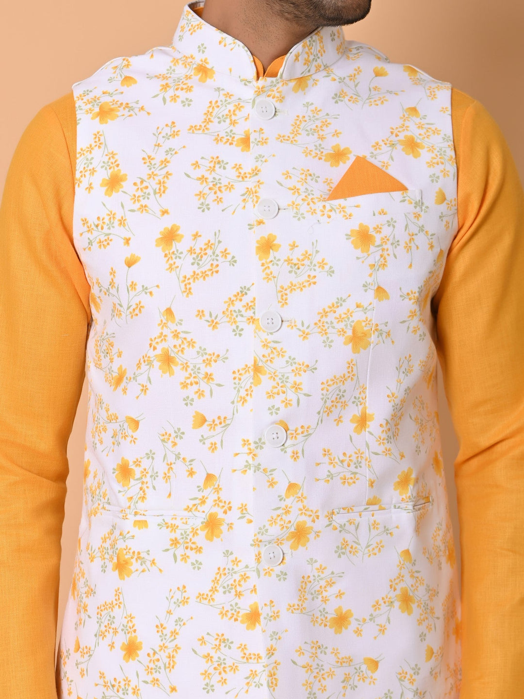 Floral White Jacket Kurta Set