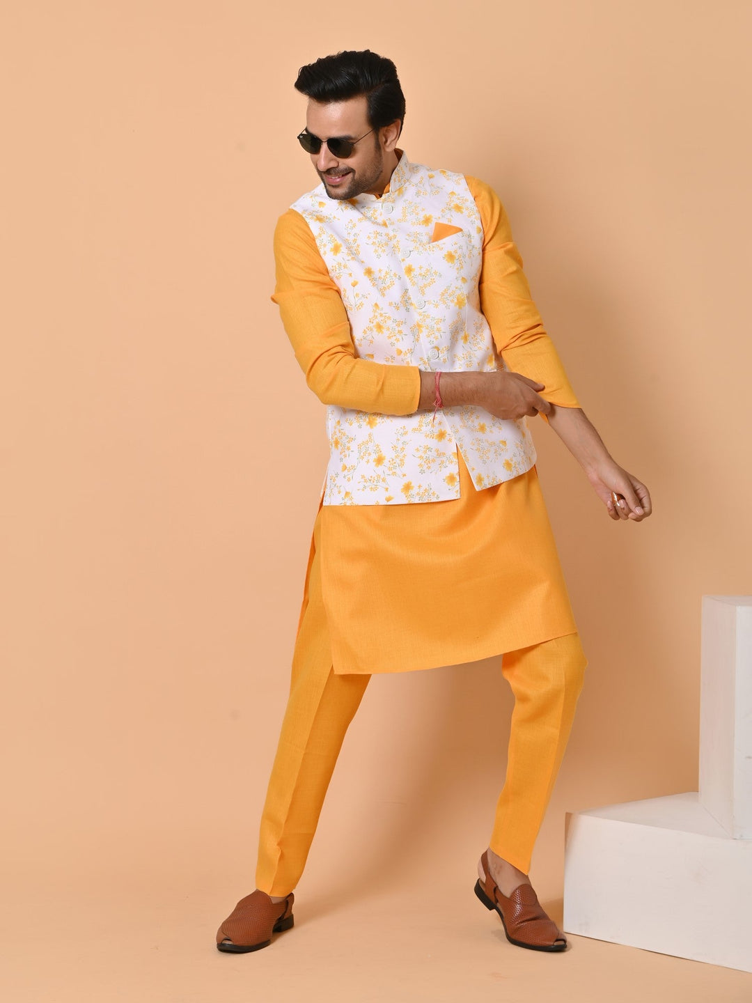 Floral White Jacket Kurta Set