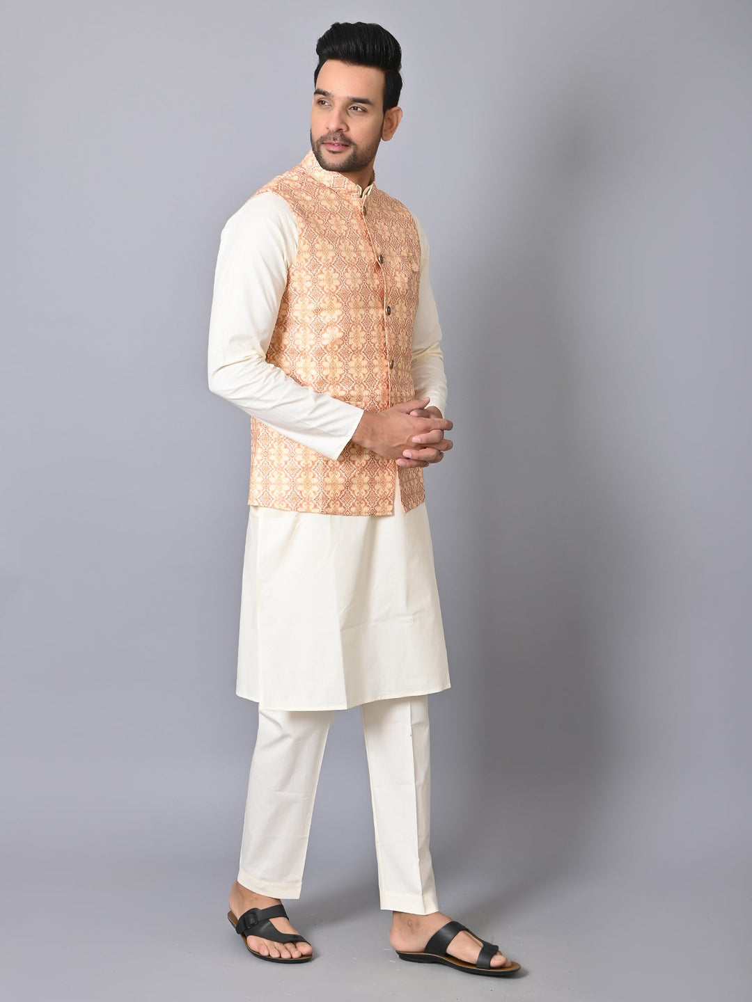 Ethnic Motifs Yellow Jacket Kurta Set