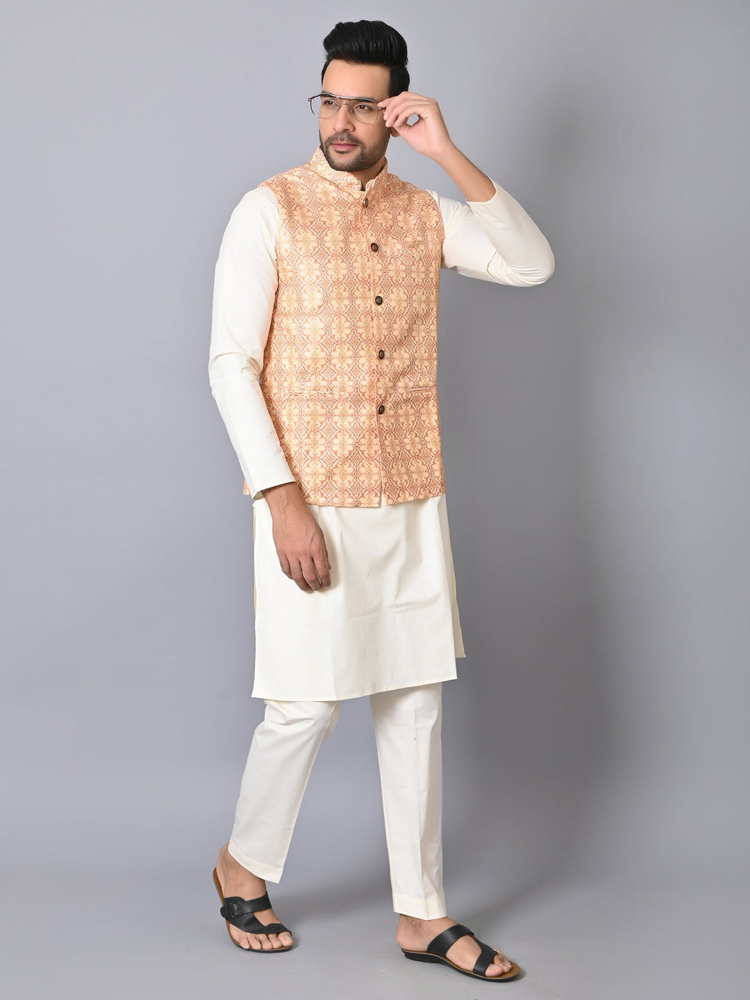 Ethnic Motifs Yellow Jacket Kurta Set