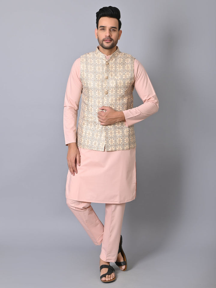 Ethnic Motifs Cream Jacket Kurta Set