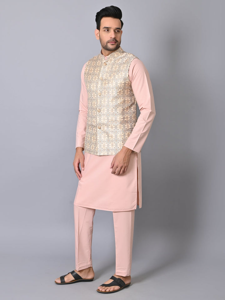 Ethnic Motifs Cream Jacket Kurta Set