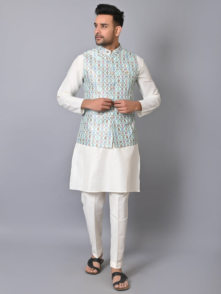 Ethnic Motifs Green Jacket Kurta Set