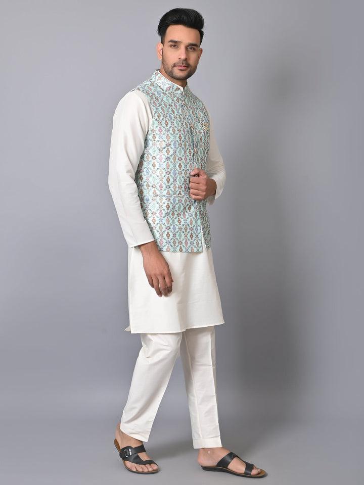 Ethnic Motifs Green Jacket Kurta Set