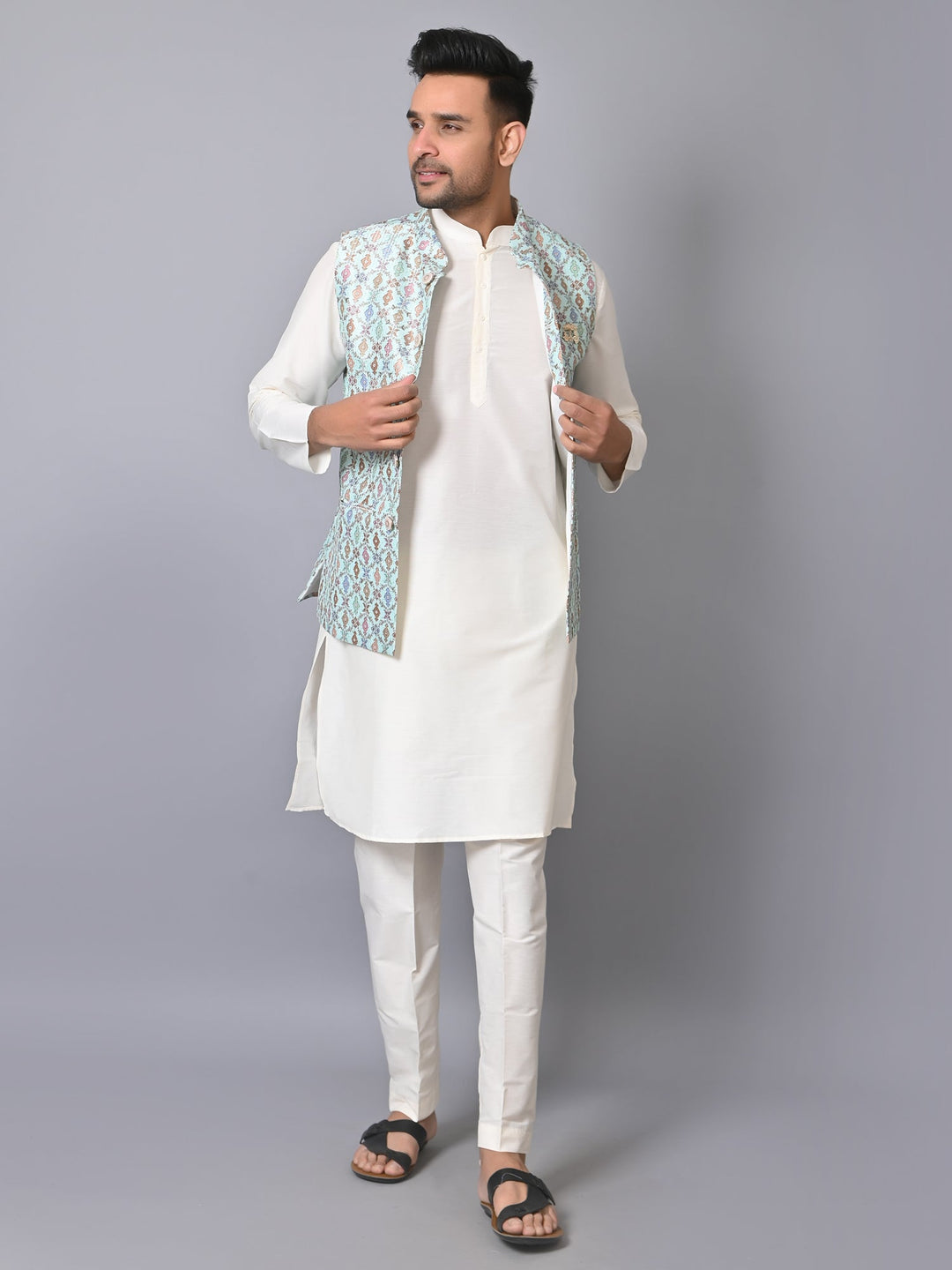 Ethnic Motifs Green Jacket Kurta Set