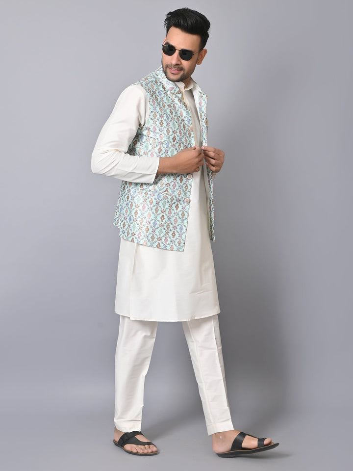 Ethnic Motifs Green Jacket Kurta Set