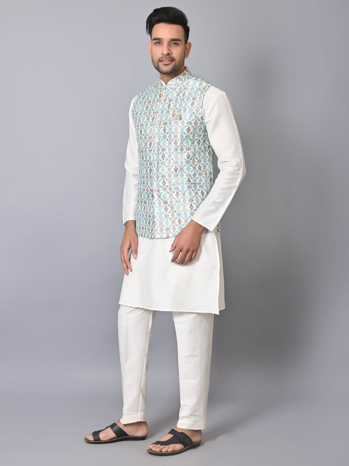 Ethnic Motifs Green Jacket Kurta Set