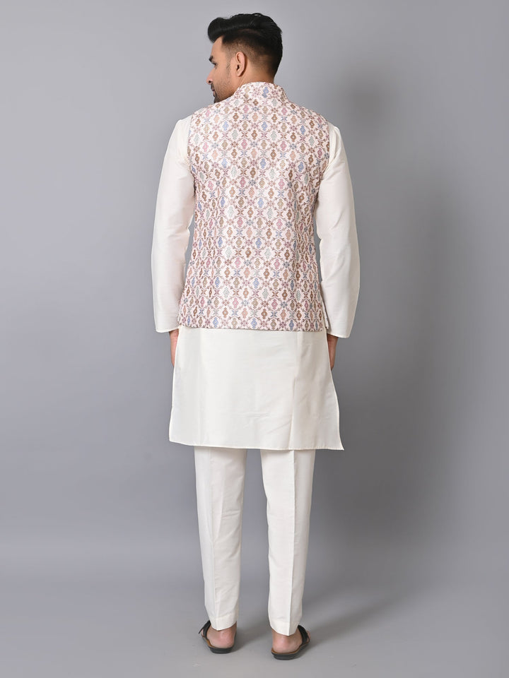 Ethnic Motifs Cream Jacket Kurta Set