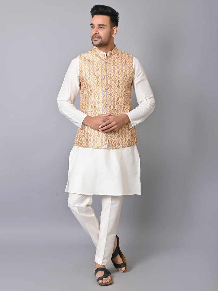 Ethnic Motifs Yellow Jacket Kurta Set