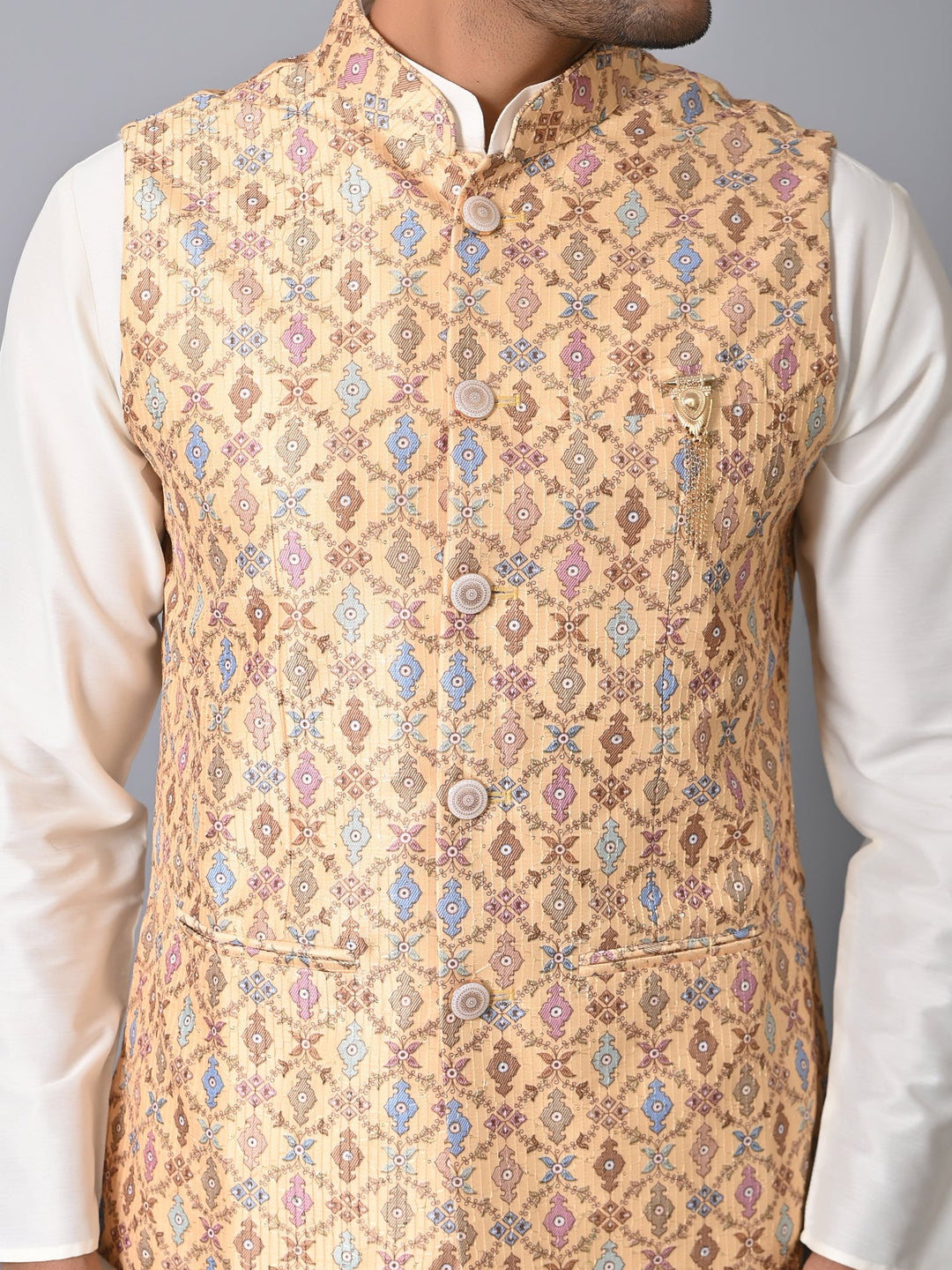 Ethnic Motifs Yellow Jacket Kurta Set