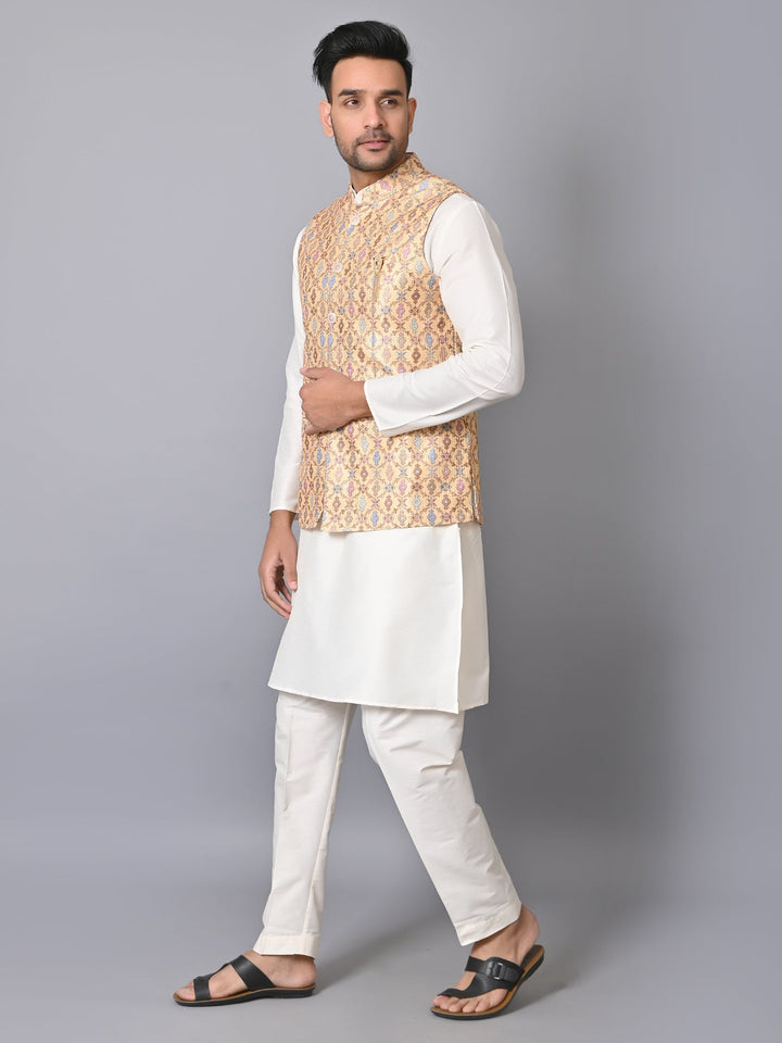 Ethnic Motifs Yellow Jacket Kurta Set