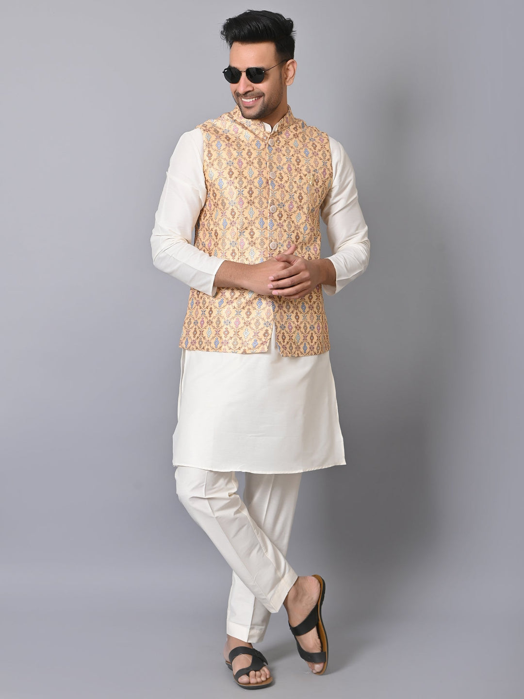 Ethnic Motifs Yellow Jacket Kurta Set