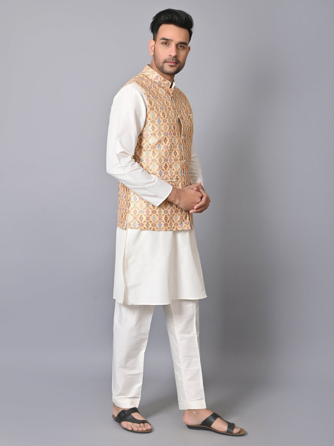 Ethnic Motifs Yellow Jacket Kurta Set