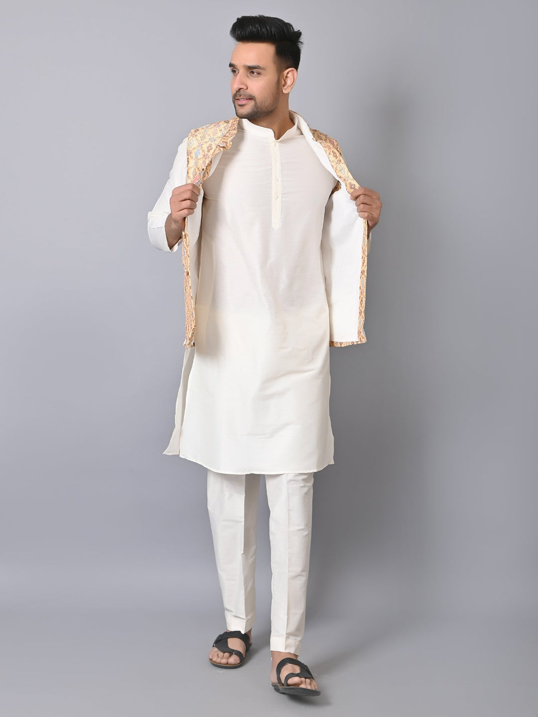 Ethnic Motifs Yellow Jacket Kurta Set