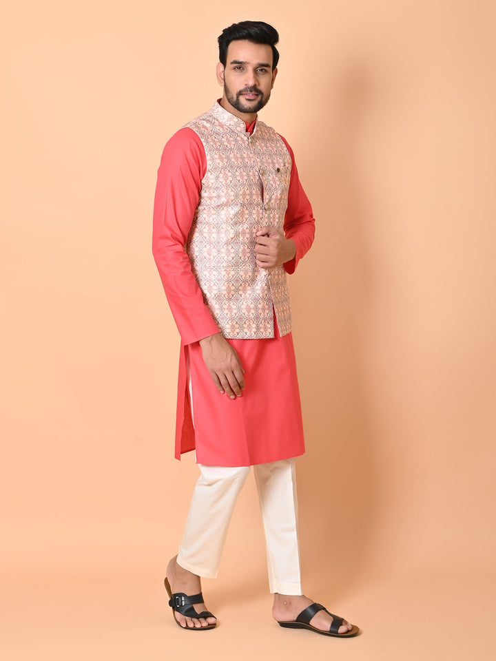 Ethnic Motifs Cream Jacket Kurta Set