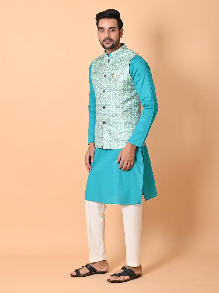 Floral Sea Green Jacket Kurta Set