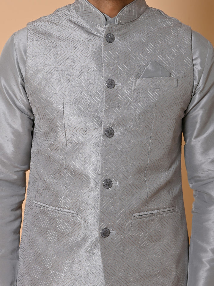 Geometric Grey Jacket Kurta Set