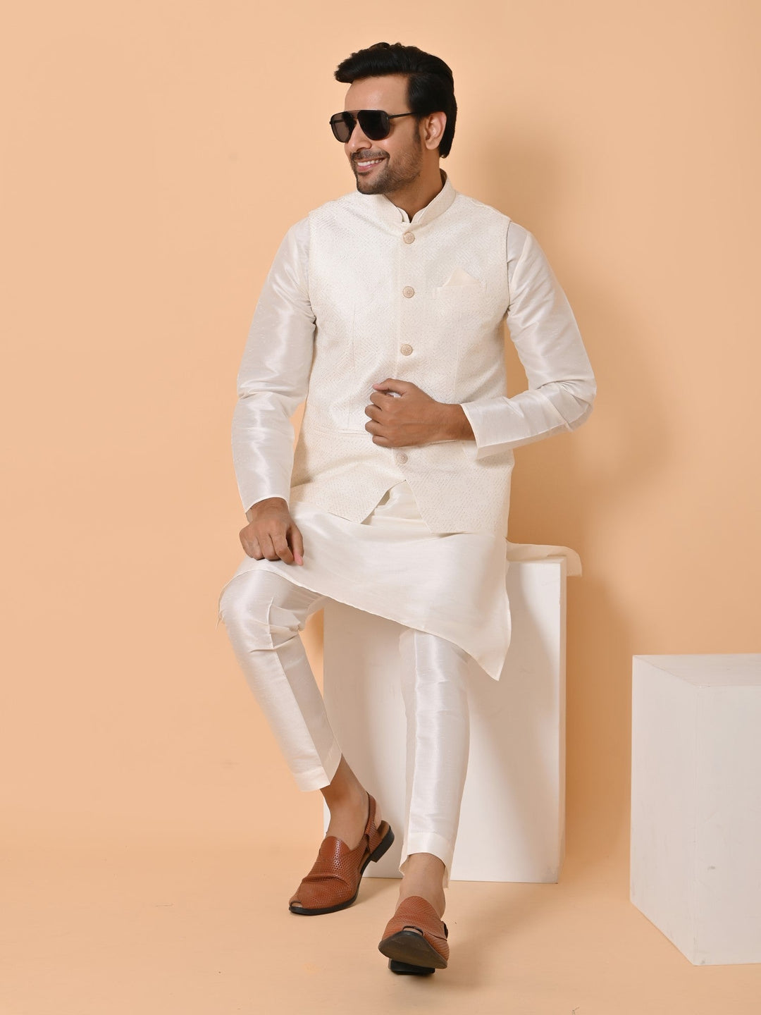 Sequence White Jacket Kurta Set