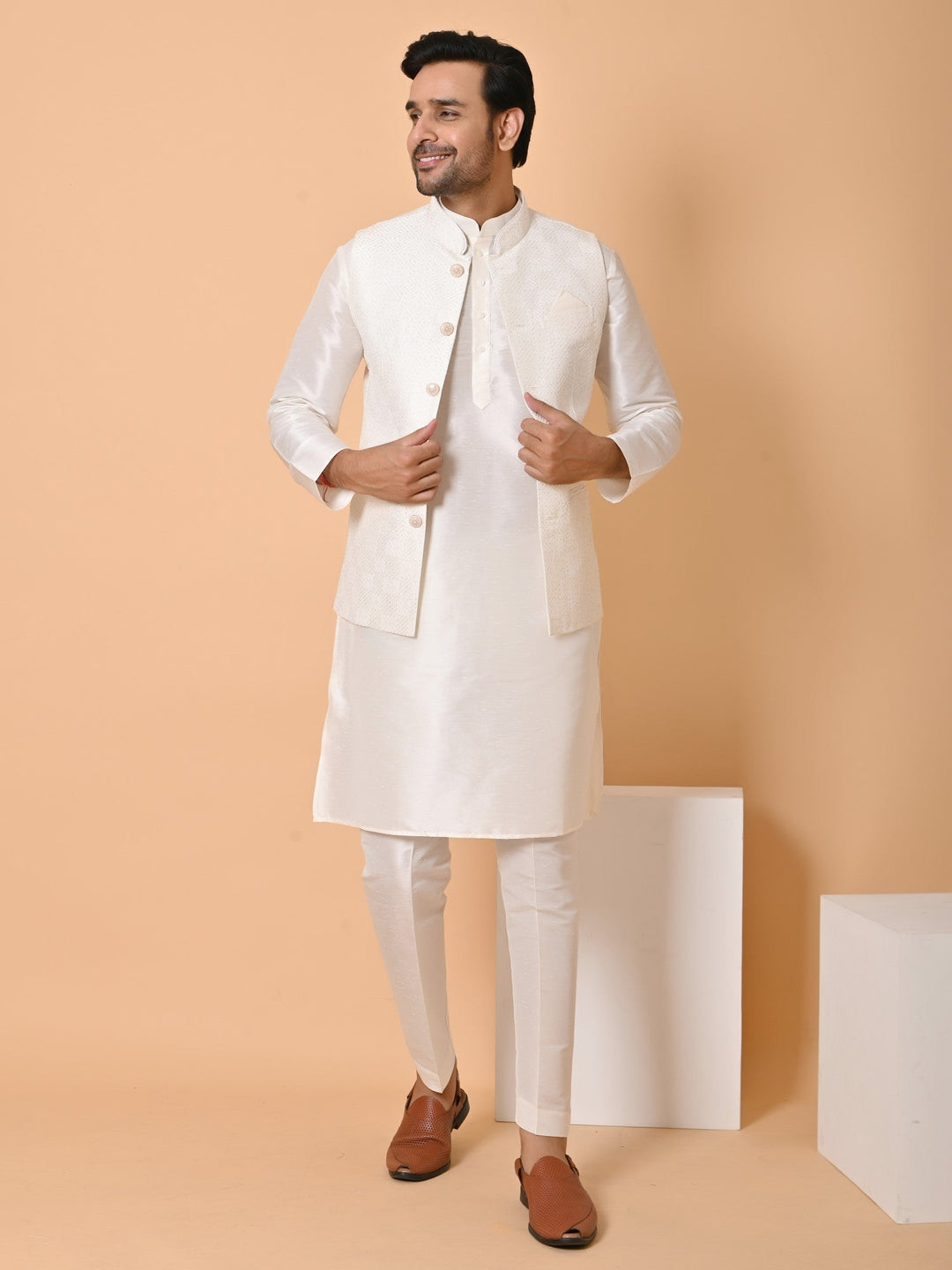 Sequence White Jacket Kurta Set